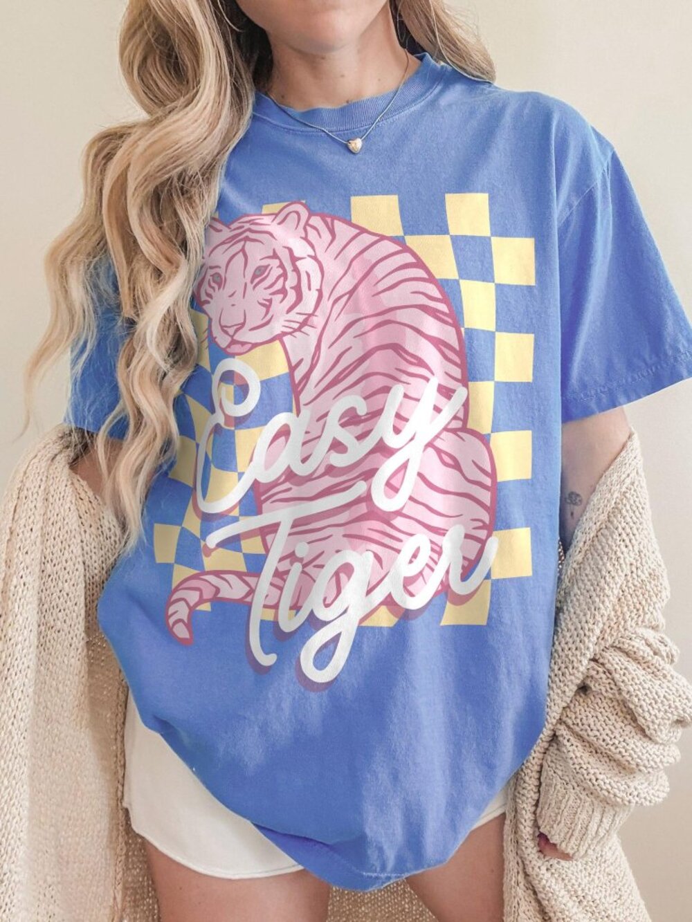 Easy Tiger Graphic Tee 🐯🏁 | Vintage Checkerboard Shirt | Retro Streetwear Tee